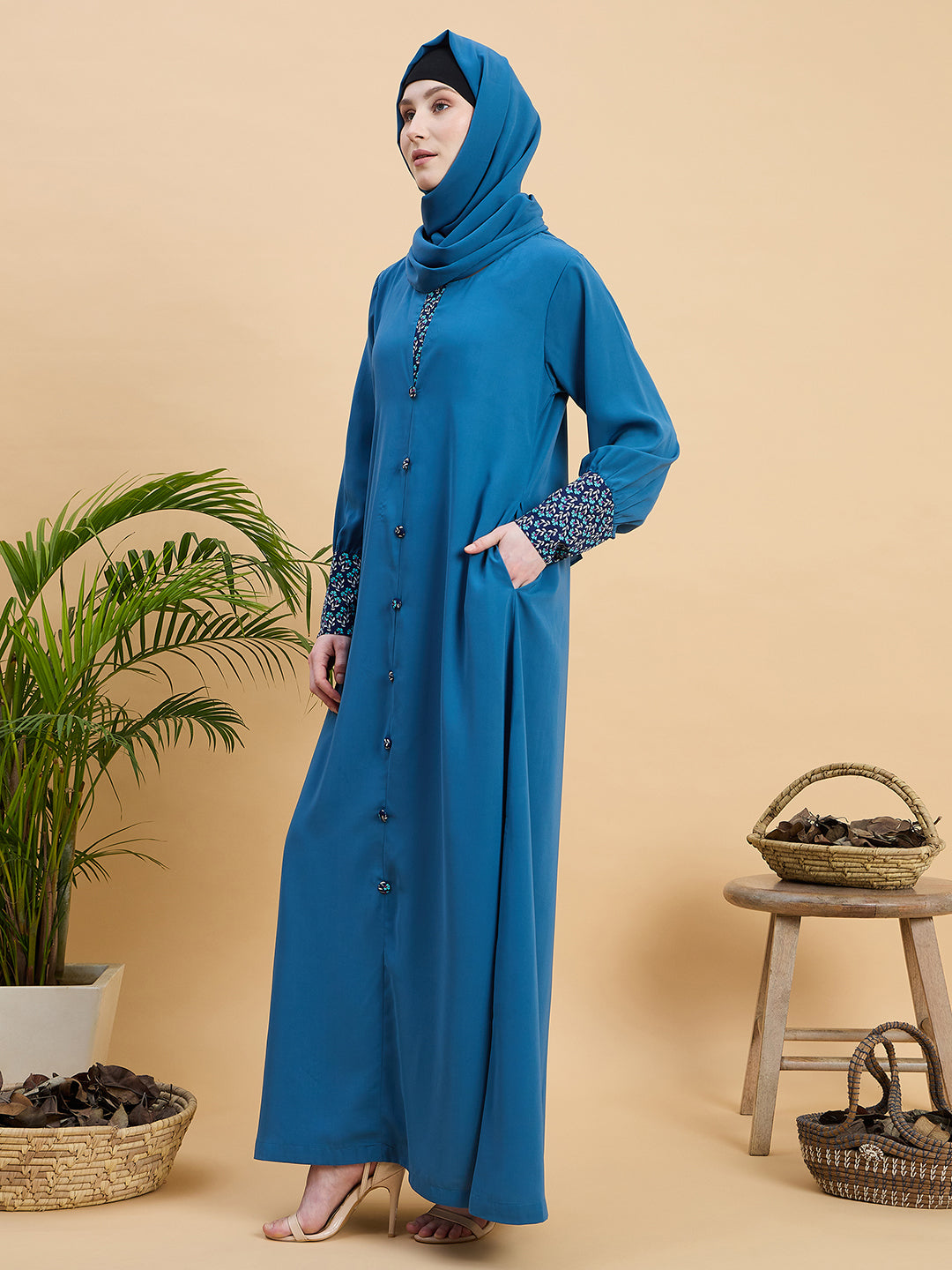 Solid Sky Blue Abaya Burqa with Matching Hijab