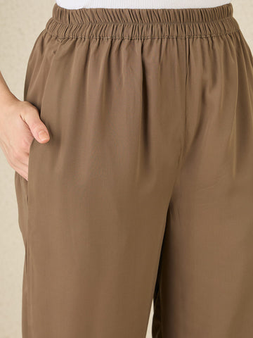 Nabia Oat (Khaki) Solid Co-ord Set for Women