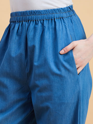 Front Open Blue Denim Co-ord set for women