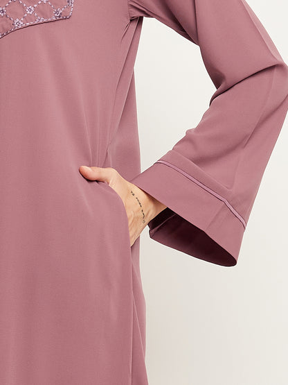 Nabia Women Solid Puse Pink Abaya Burqa With Georgette Scarf