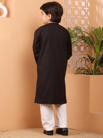 Nabia Black Embroidery Detailing Kids Boy's Kurta Pajama Set