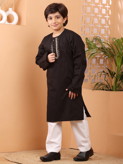 Nabia Black Embroidery Detailing Kids Boy's Kurta Pajama Set