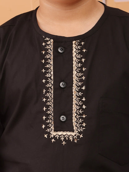 Nabia Black Embroidery Detailing Kids Boy's Kurta Pajama Set