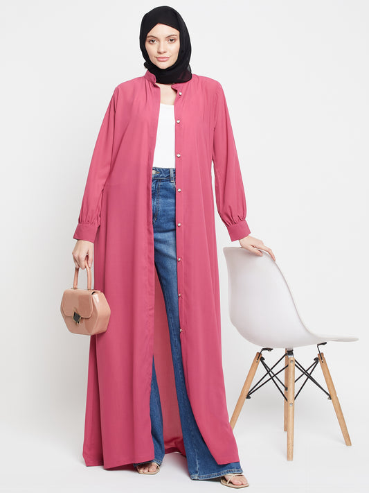 Nabia Pink Front Open Abaya/Burqa with Georgette Scarf