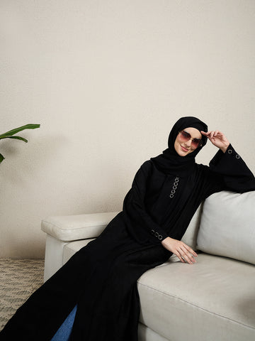 Black Abaya Button Detail Burqa for women with black hijab