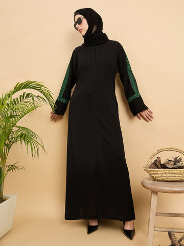 Modest Lace Abaya Burqa with Black Georgette Hijab for Women