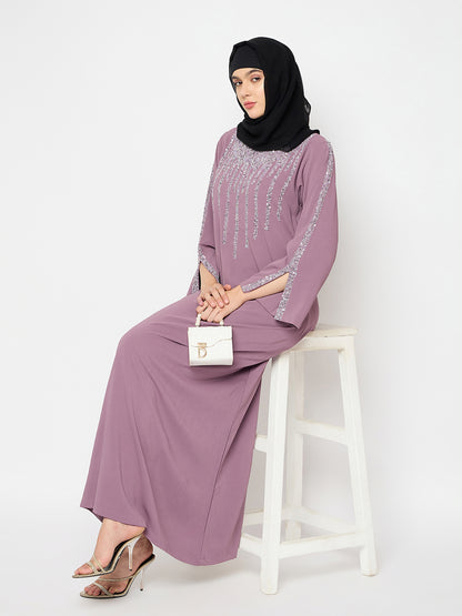 Nabia Pink Crush Nida Luxury Abaya with Hand Work Detailing