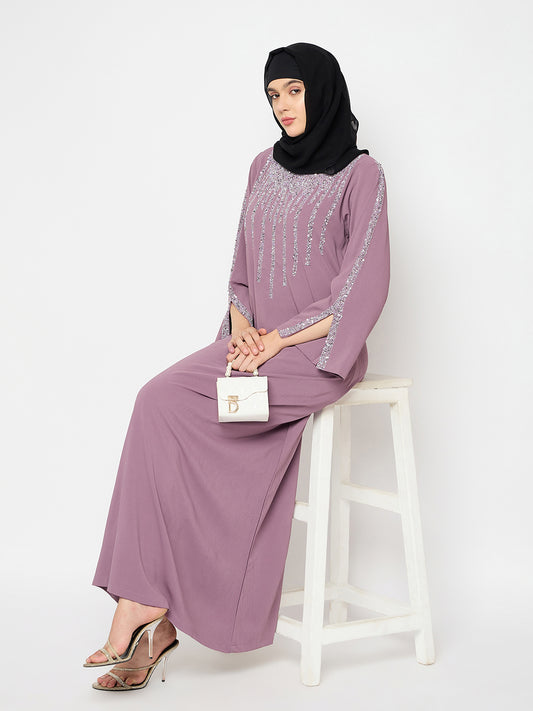Nabia Pink Crush Nida Luxury Abaya with Hand Work Detailing