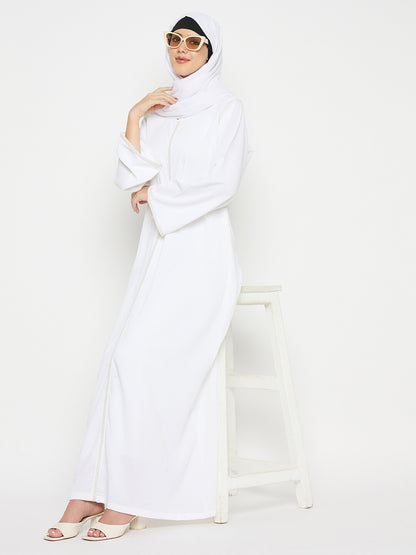 White Embroidery Abaya with Black Hijab