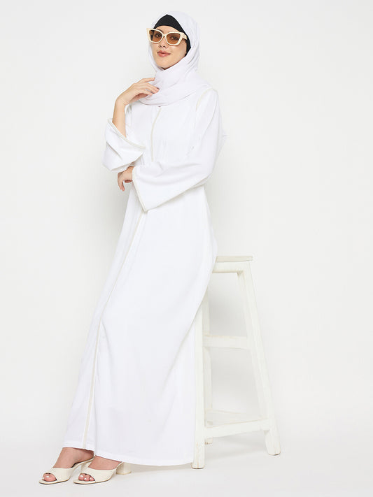 White Embroidery Abaya with Black Hijab