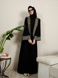 2 Piece Embroidered Black Shrug Set Abaya with Black Hijab