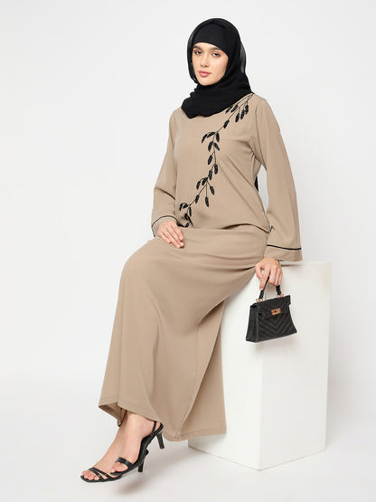 Nabia Beige Luxury Abaya with Hand Work Detailing