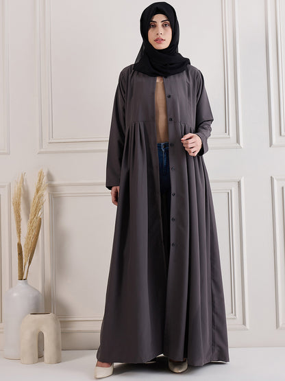 Nabia Grey Front Open Abaya with Black Georgette Hijab