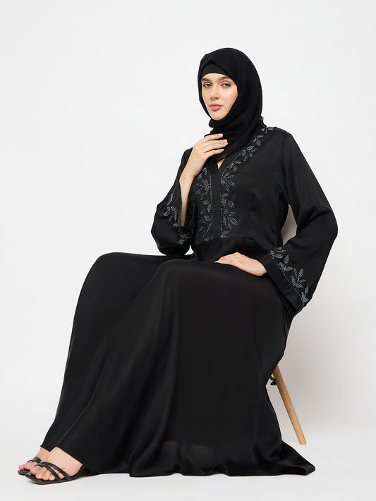 Handwork Black Luxury Abaya With Black Hijab