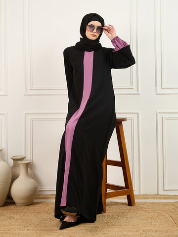 Nabia's two-colored black and pink abaya burqa with Black Georgette Hijab