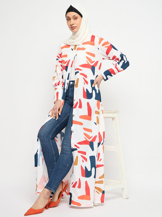 Multi Color Front Open Abaya with Black Georgette Scarf