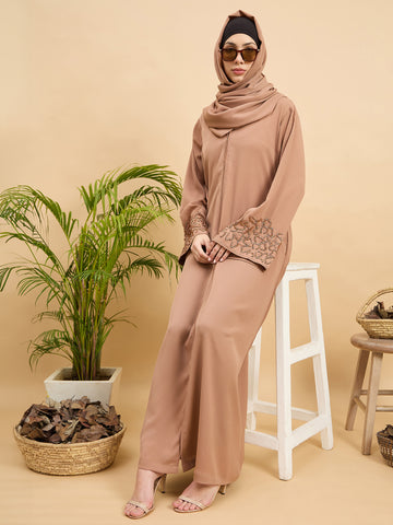 Modest Handworked Luxury Beige Abaya Burqa with Matching Hijab