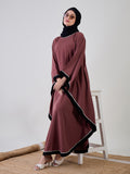 Nabia Rust Solid Loose Fit Kaftan Abaya with Black Georgette Scarf