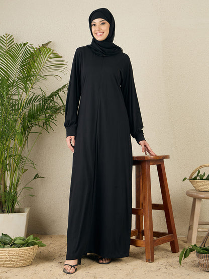 Nabia Black Zip Abaya for women with black scarf