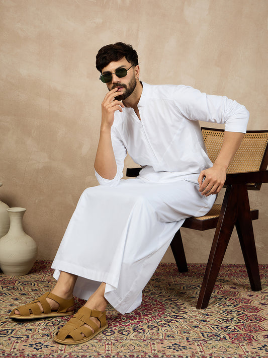 Nabia White Zip Closure Cotton Thobe/Jubba
