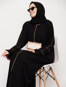 Nabia Women Solid A-line Abaya Burqa With Black Georgette Scarf