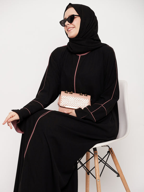Nabia Women Solid A-line Nida Matte Fabric Abaya Burqa With Black Georgette Scarf