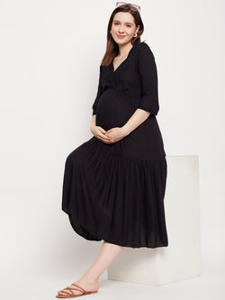 Nabia Women Black Solid Pre and Post Pregnancy / Maternity Dress