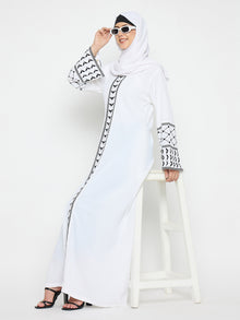 Nabia Kefiyyeh Embroidery White Abaya Burqa with Black Hijab