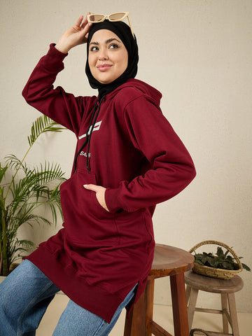 Sabr Modest Maroon Fleece Winter Hoodie for Women