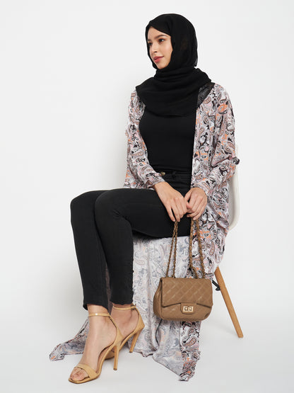 Multicolor Front Open Shrug with Black Scarf