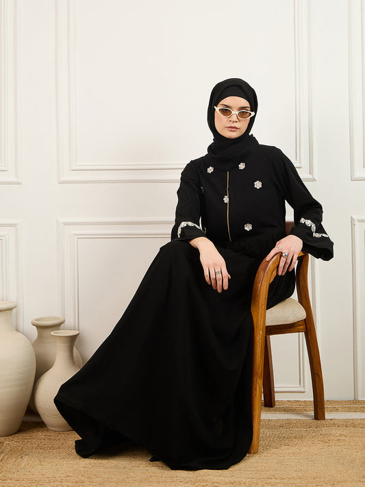 Embroidery Detailing Abaya with Matching Georgette Hijab