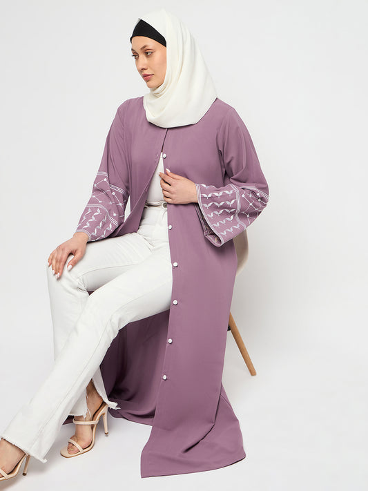Nabia Front Open Kefiyyeh Embroidery Abaya with Black Scarf