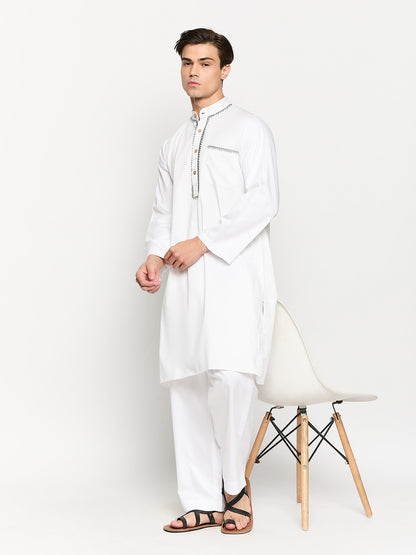 White Embroidery Mens Kurta Pajama Set