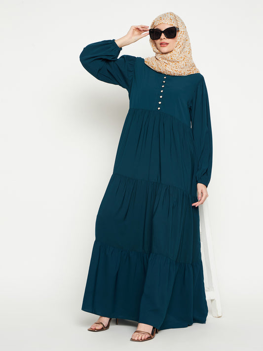 Clearance: Nabia Solid Frilled Abaya Burqa With Black Georgette Scarf