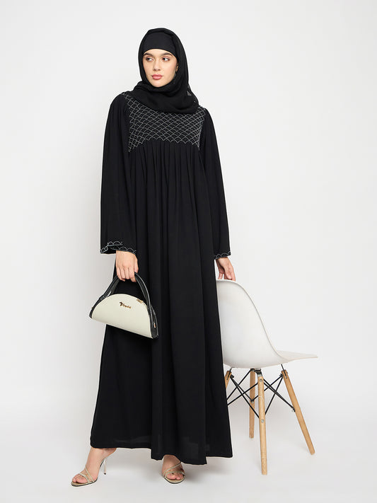 Nabia Black Luxury Abaya with Black Hijab