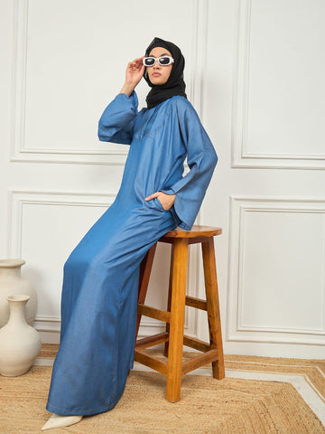 Denim Abaya burqa with Black Georgette Hijab