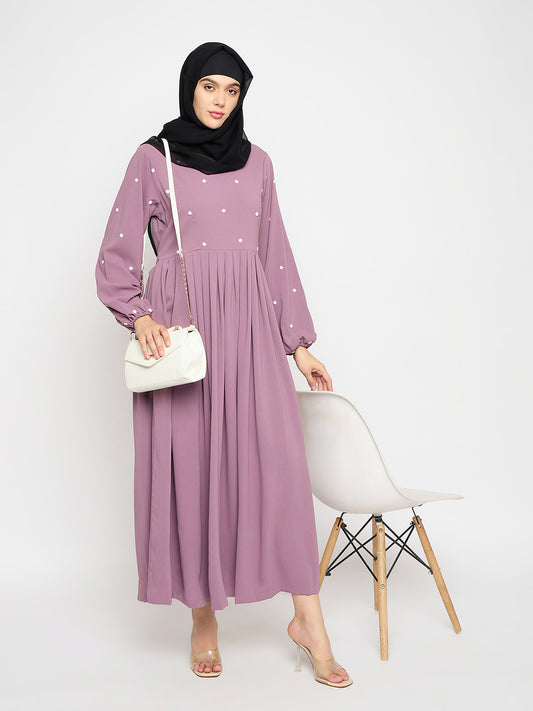 Handwork  Pink Luxury Abaya with Black Georgette Hijab