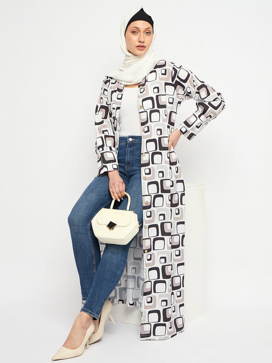 Multi-Colour Front Open Abaya with Black Georgette Scarf