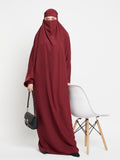 Maroon Free Size Adjustable Nosepiece Jilbab Abaya for Girls and Women