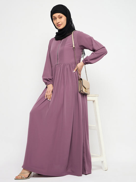 Nabia Zip-Closure Pink Abaya Dress with Black Georgette Scarf