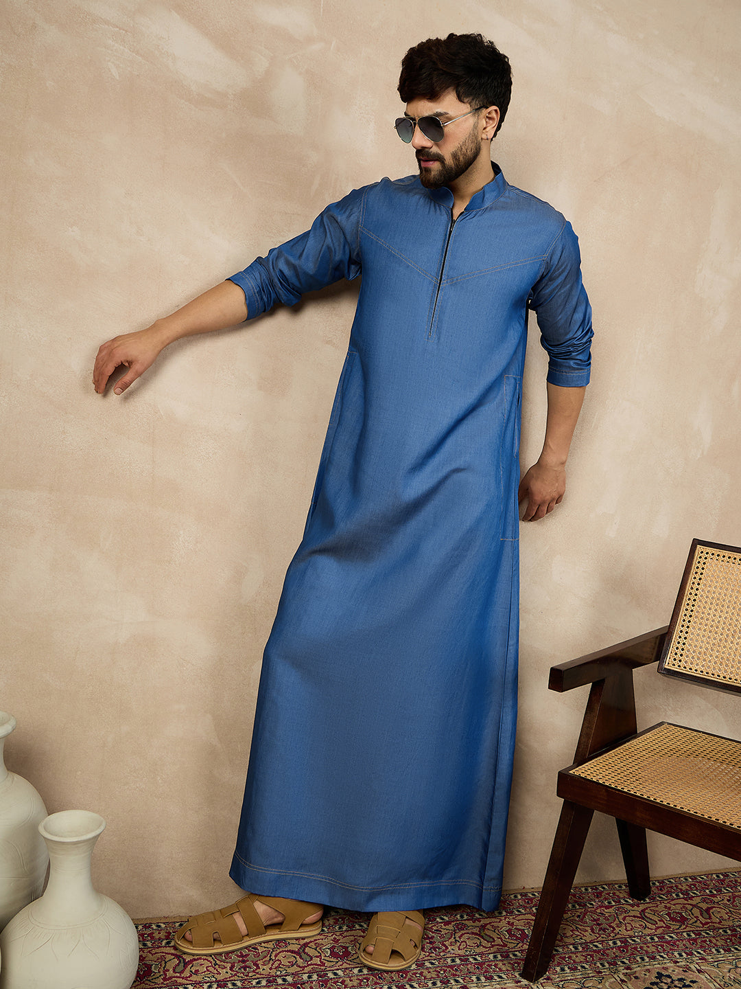 Nabia Blue Zip Closure Denim Jubba/Thobe