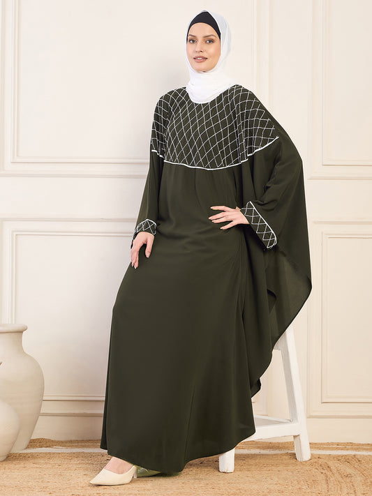 Nabia Luxury Handwork Kaftan Abaya with White Georgette Hijab