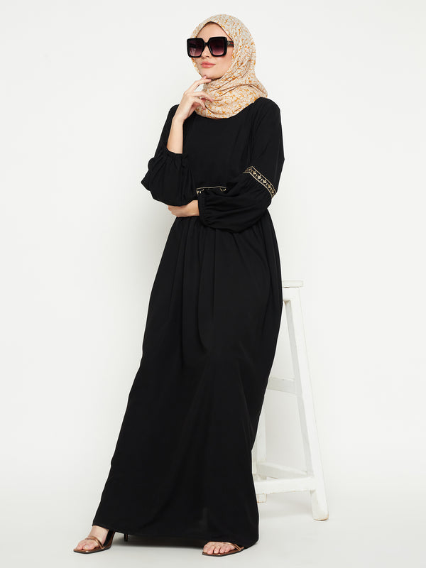 Nabia Women Embroidery Black Solid Abaya Burqa With Black Georgette Scarf