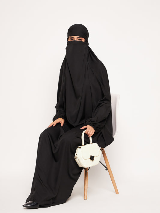 Nabia Black Solid Free Size Adjustable Nosepiece Jilbab Abaya for Girls and Women
