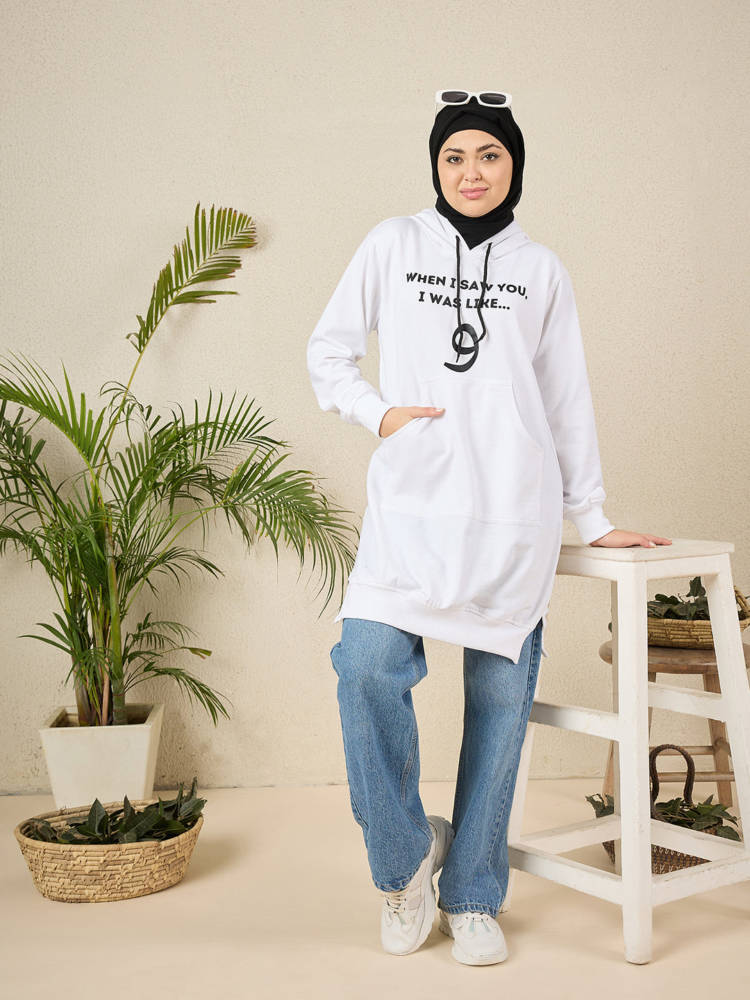 Women's Modest Wow White Fleece Winter Hoodie