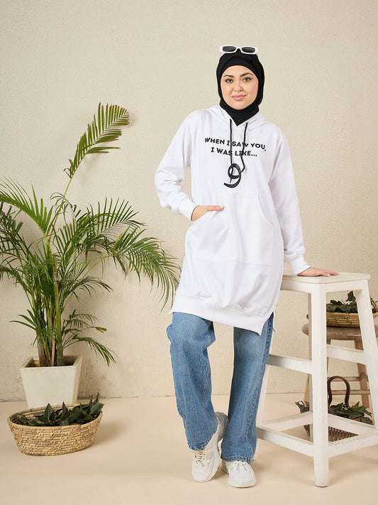 Women's Modest Wow White Fleece Winter Hoodie