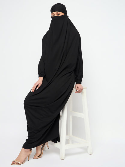 Nabia Black Free Size Adjustable Nosepiece Cotton Fabric Jilbab Abaya for Girls and Women