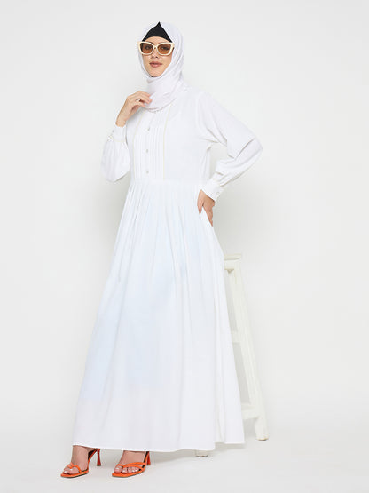 White Embroidery Abaya Burqa with Black Hijab