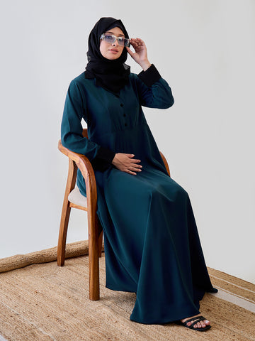 Nabia Women Teal Solid Coat Type Abaya Burqa With Black Georgette Hijab