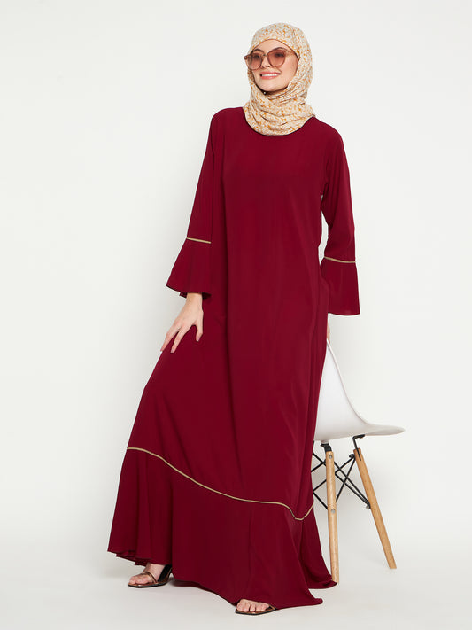 Nabia Women Maroon Solid Aline Abaya Burqa with one Georgette Scarf